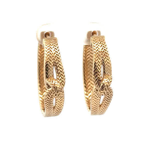 Lady's Yellow 18K Textured Hoop Earrings With Locking Clasp Earrings