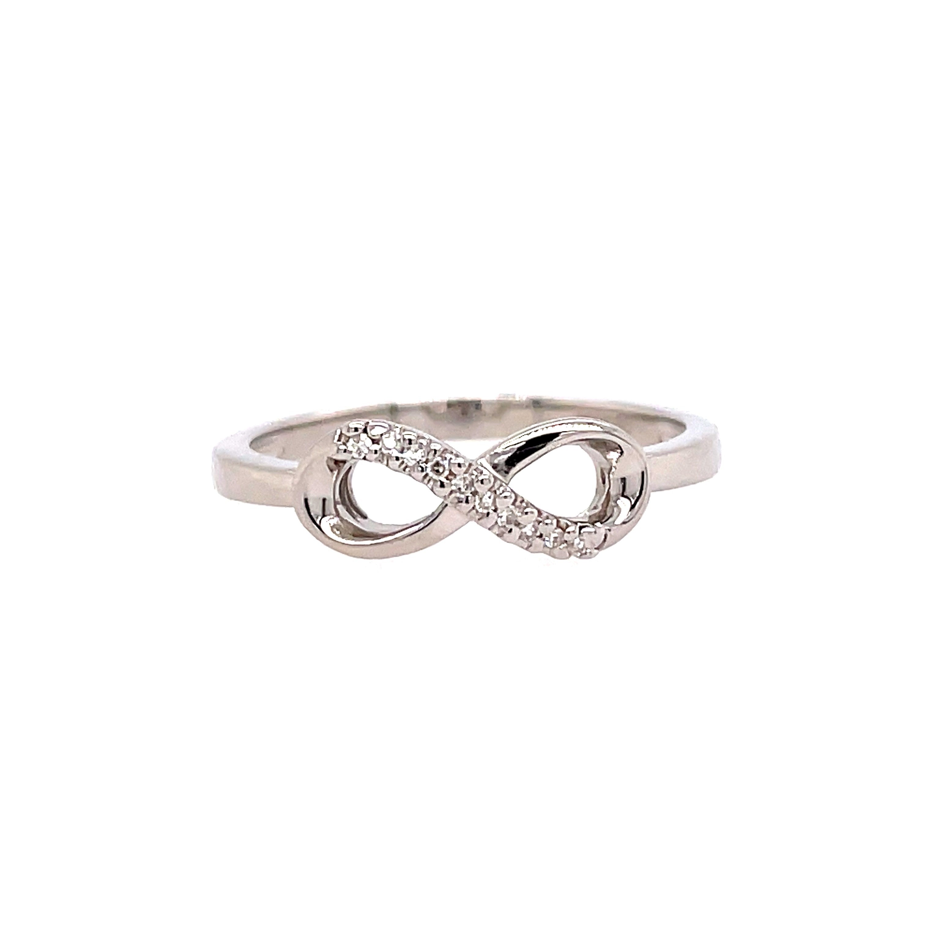 White Sterling Silver Infinity Ring W/Diamonds Ring With 0.03Tw Round H/I I1 Diamonds