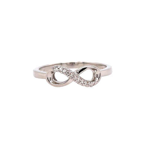 White Sterling Silver Infinity Ring W/Diamonds Ring With 0.03Tw Round H/I I1 Diamonds