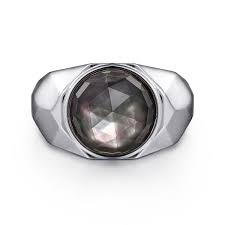 White Sterling Silver Signet Ring Size 10 With Round Mother Of Pearls