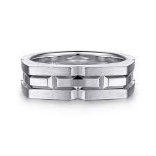 White Sterling Silver Gents Lined Top Ring Size 10