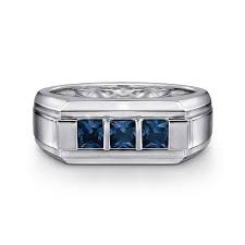 White Sterling Silver Sandblast Contemporary, Three Stone Ring Size 10 With 3 0.81Tw Princess Sapphires