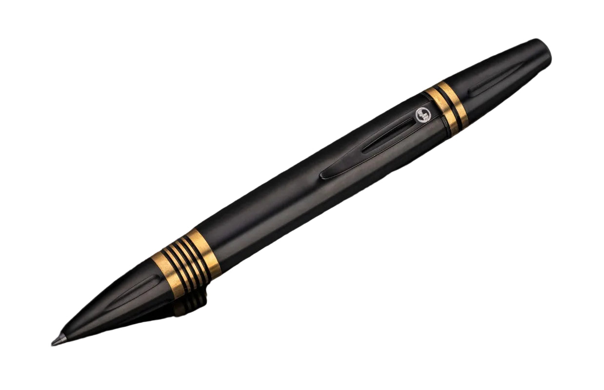 William Henry Barrel Sculpted Hand Finished Anodized Titanium Caribe Pen with Brass Spacers