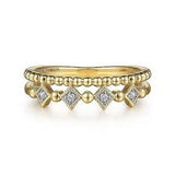 Lady's Yellow 14 Karat Bujukan Stackable, Beaded Double Band Fashion Ring Size 6.5 With 0.05Tw Round H/I Si2 Diamonds