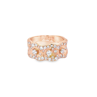 Lady's Yellow 18 Karat Satin Freeform Confetti Fashion Ring With 0.84Tw Round G/H Si1 Diamonds