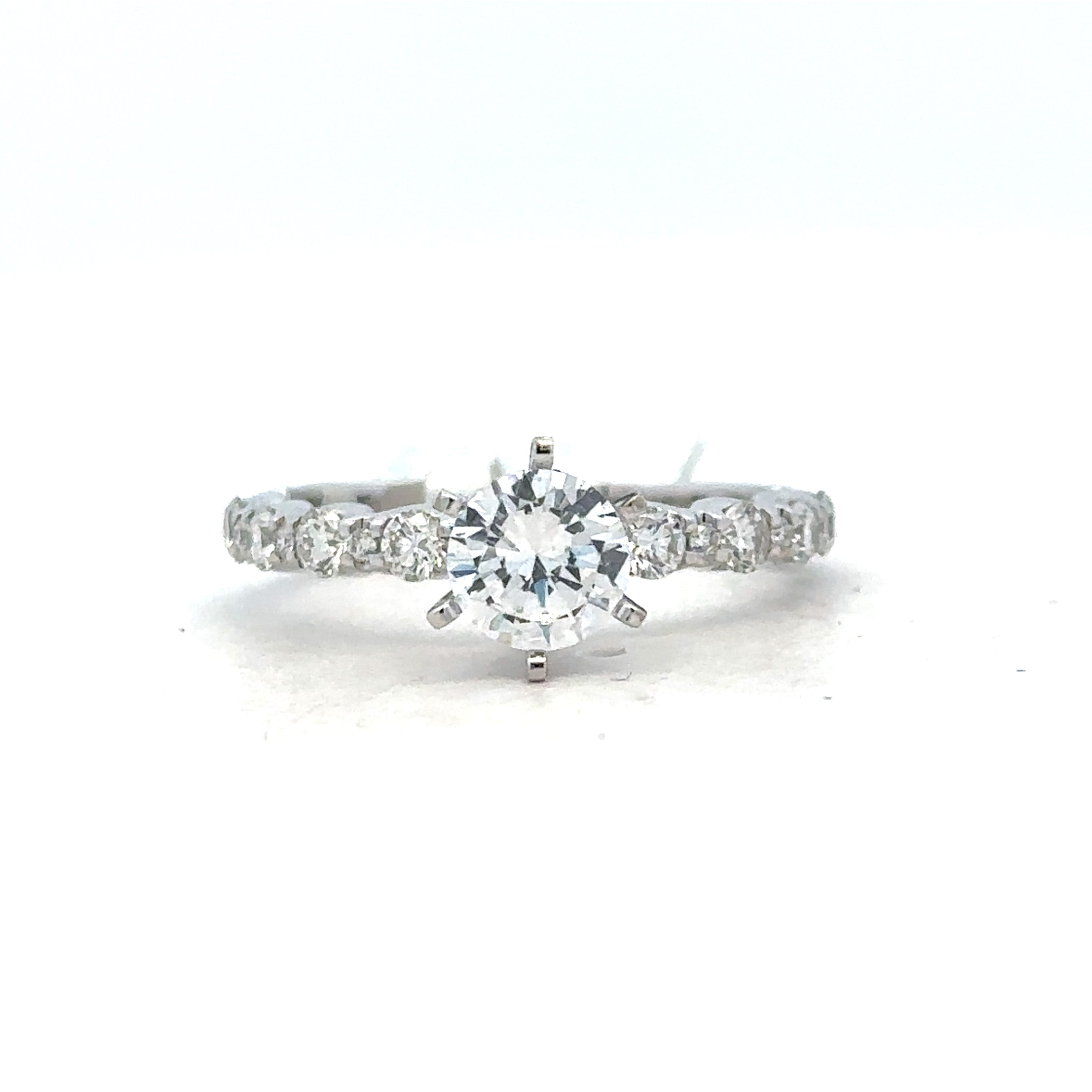 White 14 Karat Alternating Ring Size 7 With One R Cubic Zirconium And 0.50Tw Round G/H Si1 Diamonds