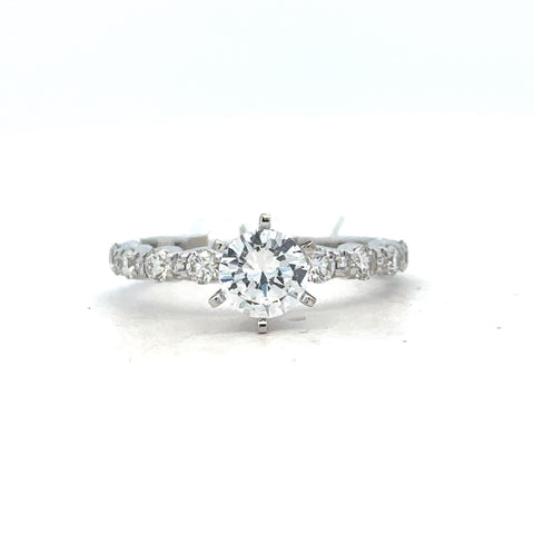 White 14 Karat Alternating Ring Size 7 With One R Cubic Zirconium And 0.50Tw Round G/H Si1 Diamonds