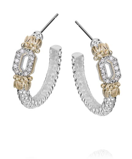 Lady's Yellow/White 14K/Ss Prong Set With Beaded Detail Vahan Earrings With 0.15Tw Round G/H Si1 Diamonds