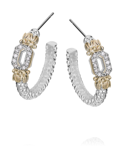 Lady's Yellow/White 14K/Ss Prong Set With Beaded Detail Vahan Earrings With 0.15Tw Round G/H Si1 Diamonds