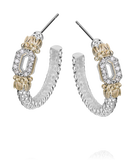 Lady's Yellow/White 14K/Ss Prong Set With Beaded Detail Vahan Earrings With 0.15Tw Round G/H Si1 Diamonds