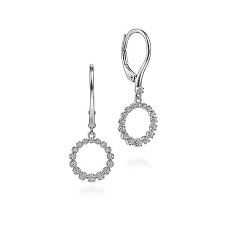 Lady's White 14 Karat Circle Diamond Drop Earrings With 0.28Tw Round H/I Si2 Diamonds