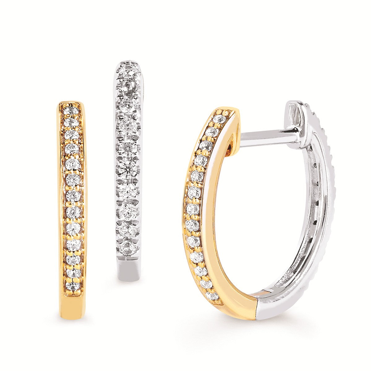 Lady's White/Yellow 10 Karat Reversible Hoop Earrings With 0.26Tw Round G/H Si2 Diamonds