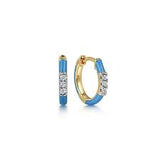 Lady's Yellow 14 Karat Huggie Hoop With Blue Enamel Earrings With 0.07Tw Round H/I Si2 Diamonds