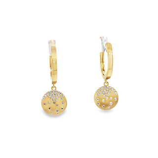 Lady's Satin 14 Karat Yellow Flush Set Dangle Disc Earrings With 0.14Tw Round G/H Si1 Diamonds