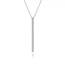 White 14 Karat Straight Line Pendant Length 17.5 With = 0.51Tw Round H/I Si2 Diamonds