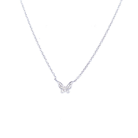Lady's White 14 Karat Stationary Butterfly On A Bolo Chain Necklace Length 18 With 0.05Tw Round G/H Si1 Diamonds