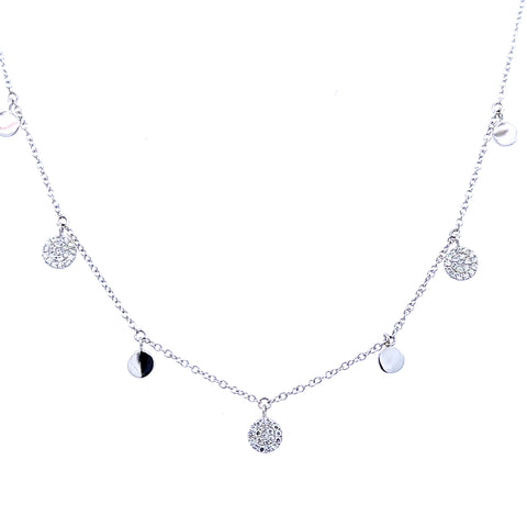 Lady's White 14 Karat Charm Disc, Bolo Necklace Length 18 With 0.18Tw Round G/H Si1 Diamonds