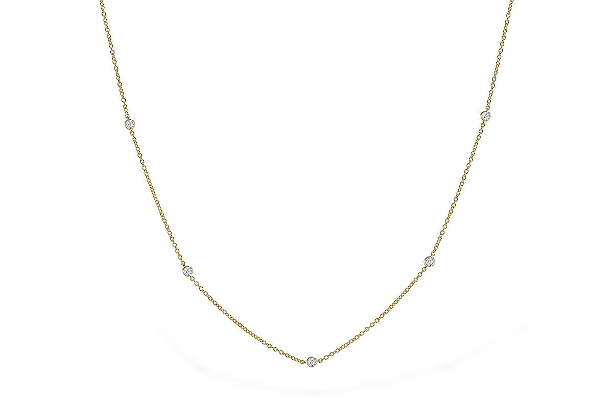Lady's Yellow 14 Karat Bezel Station Necklace = 0.25tw Round G/H SI1 Diamonds