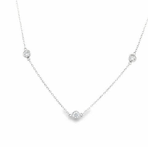 Lady's White 14 Karat Bezel, Diamond By The Inch Necklace Length 18 10 = 1.00tw Round H/I I1 Diamonds