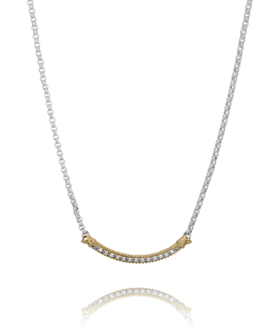 Lady's Tt Sterling Silver/14Kt Curved Bar Soldered Sationary To Cable Link Chain Vahan Necklace Length 18 With 0.13Tw Round G/H Si1 Diamonds