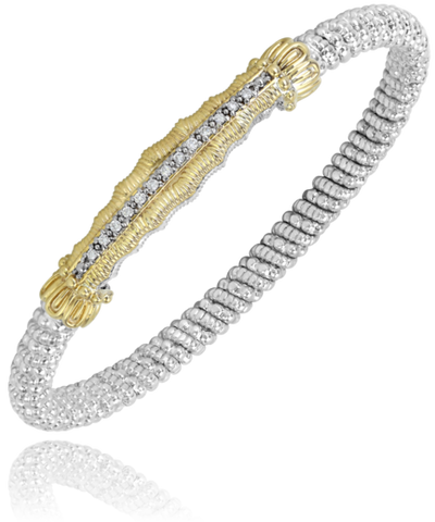 Lady's Tt Polished Sterling Silver/14Kt 6Mm Closed Band Bracelet With Scallop Bar Center Bracelet With 0.13Tw Round G/H Si1 Diamonds