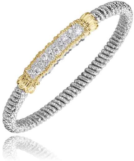 Lady's Tt Sterling Silver/14Kt 4Mm Closed Band Bracelet With Wide Pave' Center Bracelet With = 0.82Tw Round G/H Si1 Diamonds