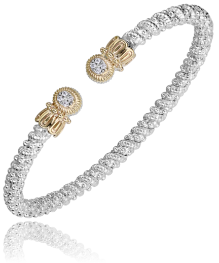 Lady's Tt Polished Sterling Silver/14Kt 3Mm Open Band With Small Circle Centers Bracelet With 0.06Tw Round G/H Si1 Diamonds