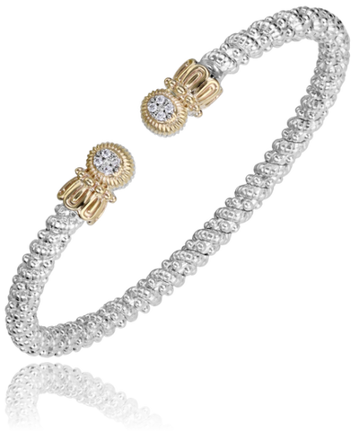 Lady's Tt Polished Sterling Silver/14Kt 3Mm Open Band With Small Circle Centers Bracelet With 0.06Tw Round G/H Si1 Diamonds