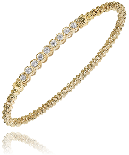 Lady's Yellow 14 Karat/Sterling Silver 2Mm Beaded Bezel Bar Bracelet With 0.27Tw Round G/H Si1 Diamonds