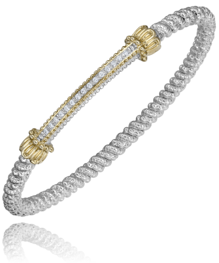 Lady's Tt Polished Sterling Silver/14Kt 3Mm Closed Band Vahan Bracelet With Dainty Bar Bracelet With 0.11Tw Round G/H Si1 Diamonds