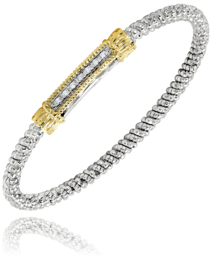 Lady's Tt Sterling Silver/14Kt 3Mm With Diamond Bar Bracelet With 0.07Tw Round G/H Si1 Diamonds