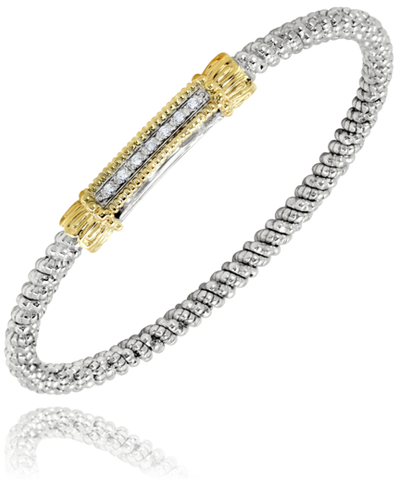 Lady's Tt Sterling Silver/14Kt 3Mm With Diamond Bar Bracelet With 0.07Tw Round G/H Si1 Diamonds