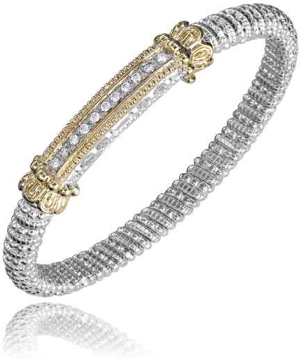 Lady's Tt 14 Karat/Sterling Silver 6Mm Bangle Bracelet With Bar Center Bracelet With 0.22Tw Round G/H Si1 Diamonds