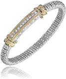 Lady's Tt 14 Karat/Sterling Silver 6Mm Bangle Bracelet With Bar Center Bracelet With 0.22Tw Round G/H Si1 Diamonds