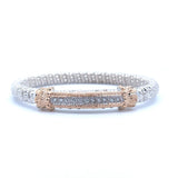 Lady's Tt 14 Karat/Sterling Silver 6Mm Bangle Bracelet With Bar Center Bracelet With 0.22Tw Round G/H Si1 Diamonds