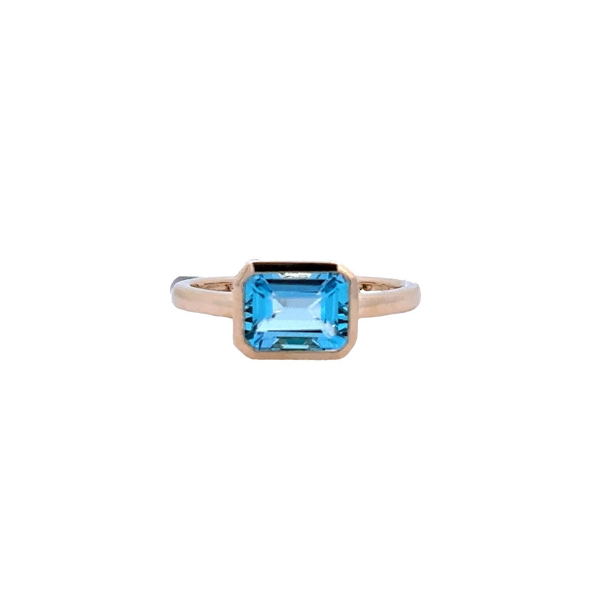 Lady's Yellow 14 Karat Bezel Fashion Ring With One 1.88Ct Emerald Blue Topaz