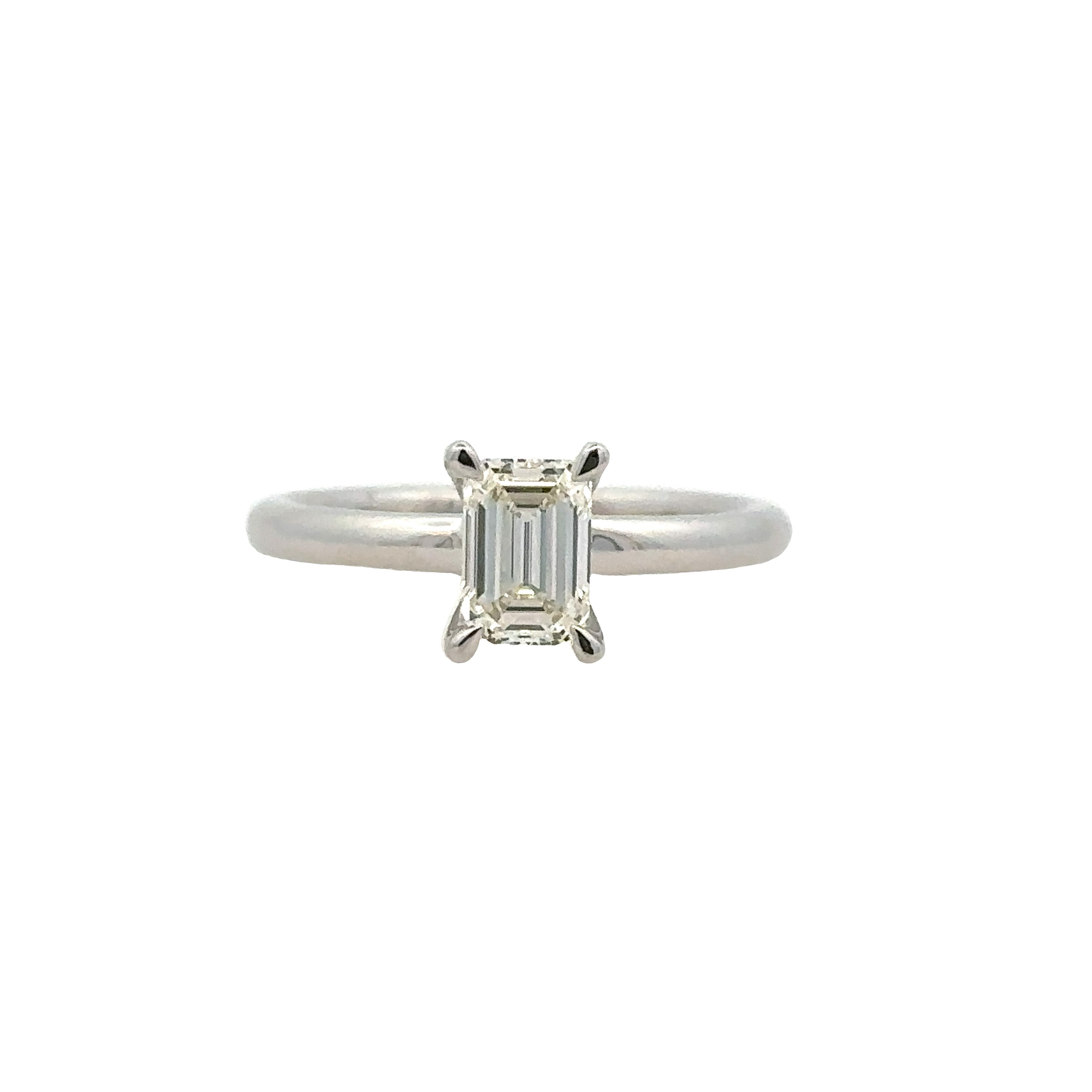 Lady's White 14 Karat Solitaire Lab Created Ring Size 7 With One 1.00Ct Emerald G/H Vs2 Lab Created Diamond