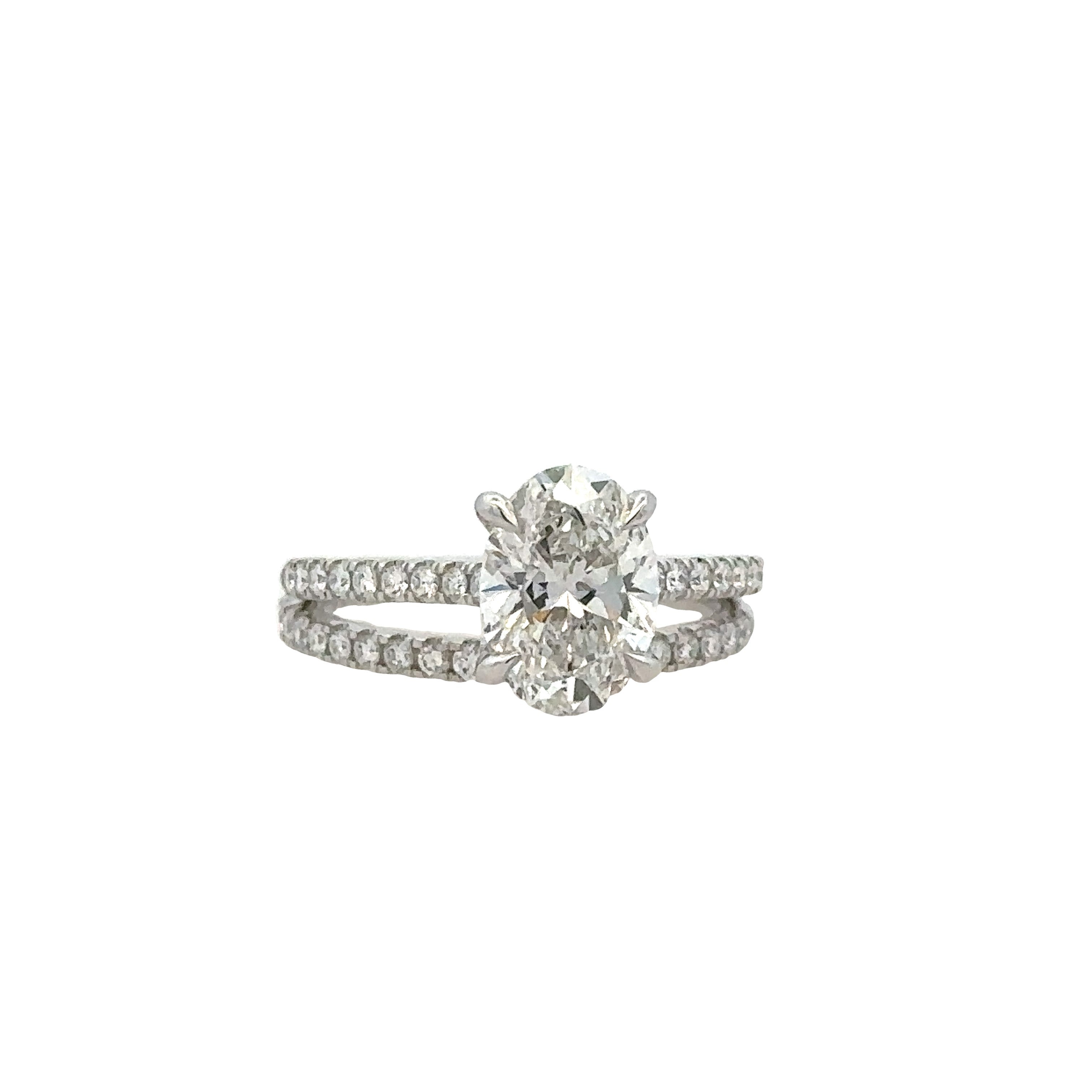 Lady's White 14 Karat Cathedral With Matching Band Lab Created Ring Size 7 With One 2.16Ct Oval G Vs2 Lab Created Diamond, 36=0.33Tw Round G/H Si1 Lab Created Diamonds And 0.17 Twt Other Stones