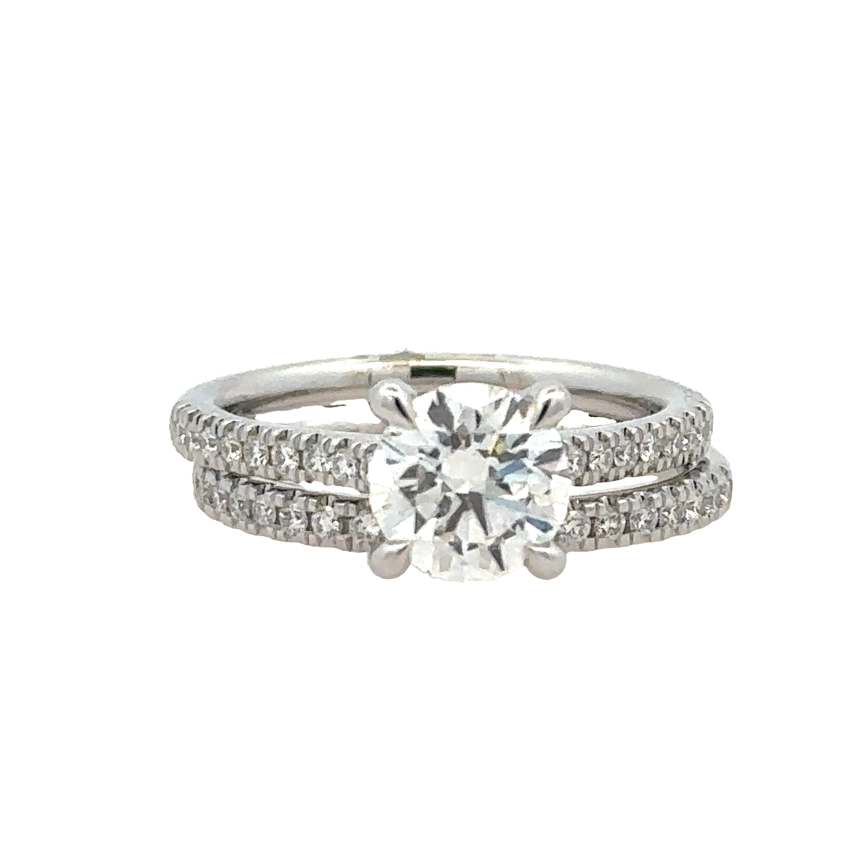 Lady's White 14 Karat Cathedral With Matching Band Lab Created Ring Size 7 With One 1.51Ct Round F Vs1 Lab Created Diamond And 48=0.43Tw Round G/H Si1 Lab Created Diamonds