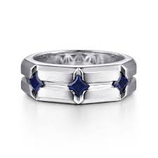 White Sterling Silver Lined Stations Ring Size 10 With 3 0.87Tw Princess Sapphires