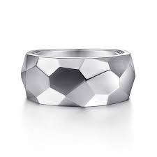 White Sterling Silver Faceted Ring Size 10