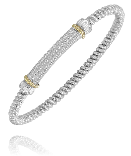 Lady's Tt Sterling Silver/14Kt 3Mm Closed Band With Beaded Bar Center Bracelet