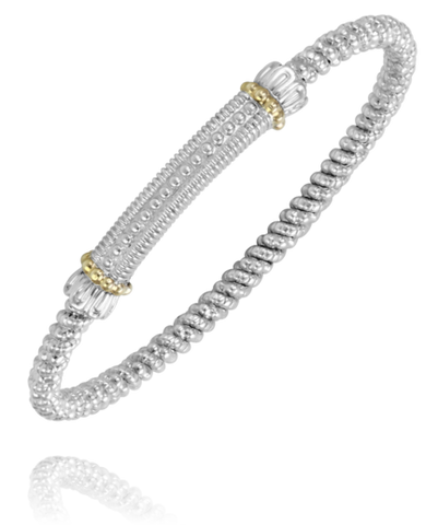 Lady's Tt Sterling Silver/14Kt 3Mm Closed Band With Beaded Bar Center Bracelet