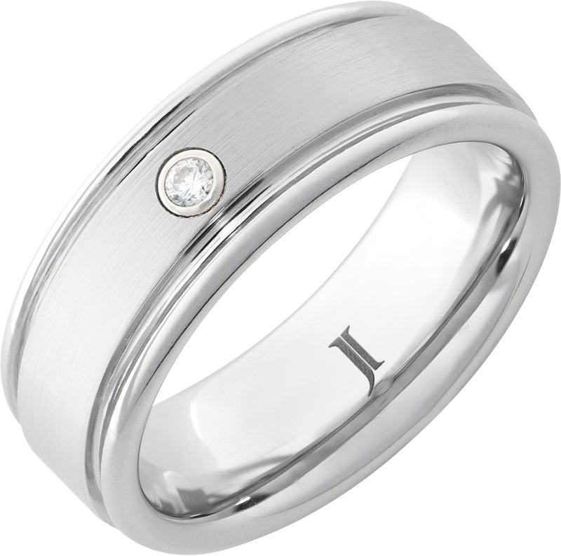 White Stone/Polished Serinium 8Mm Stone Center With Diamond Bezel Wedding Band Size 10 With One 0.06Ct Round G/H Si1 Diamond