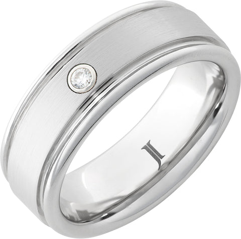 White Stone/Polished Serinium 8Mm Stone Center With Diamond Bezel Wedding Band Size 10 With One 0.06Ct Round G/H Si1 Diamond