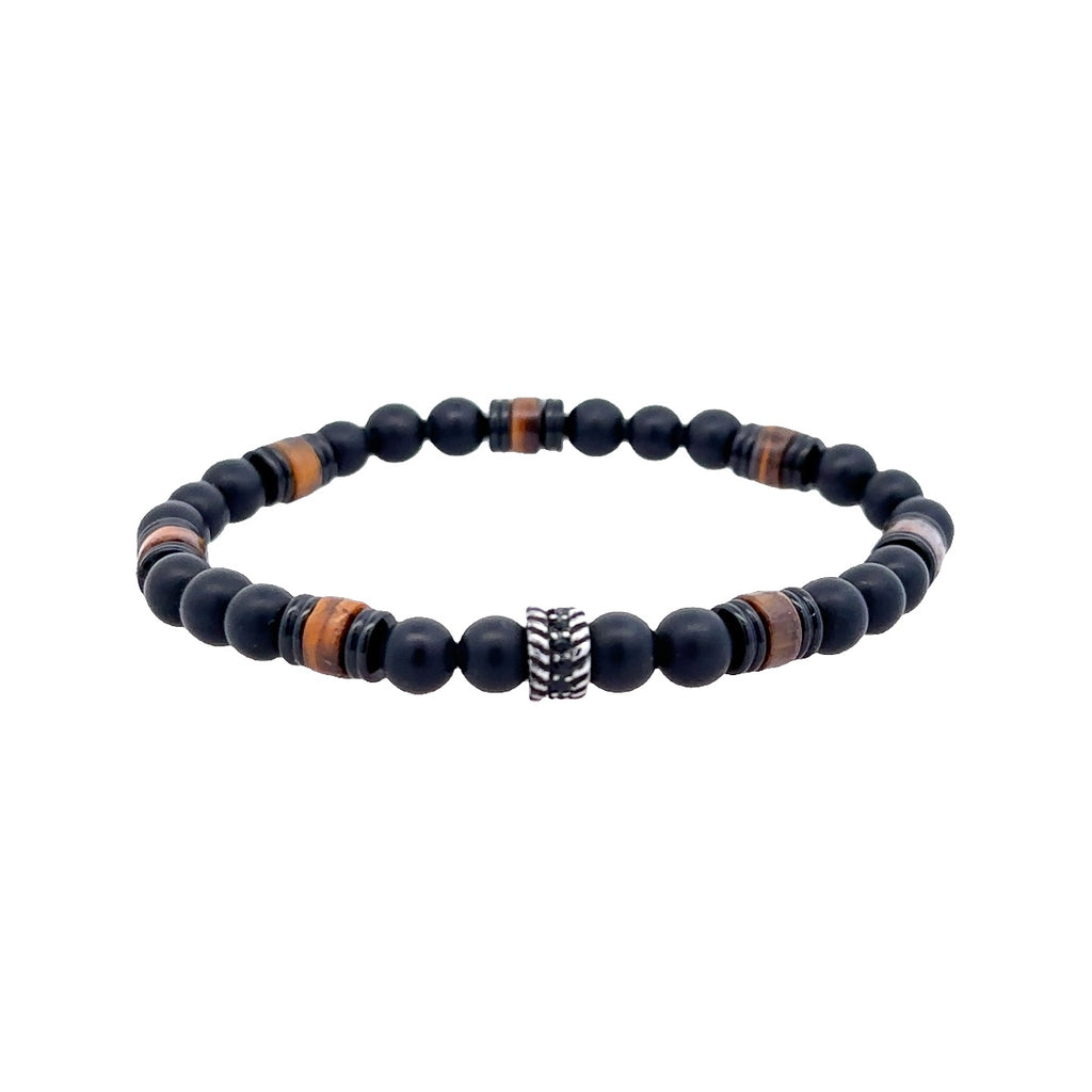 Black Stainless Steel Beaded, Stretch Bracelet