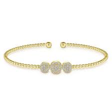 Beaded Pave' Diamond Station Bracelet | 14k Yellow