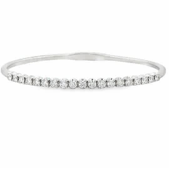 14 Karat White Gold Bangle with 1.55tw Round Brilliant Cut G/H Si1 Diamonds. Size 6.5''