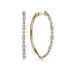 Diamond Station Hoop Earrings | 14k Yellow