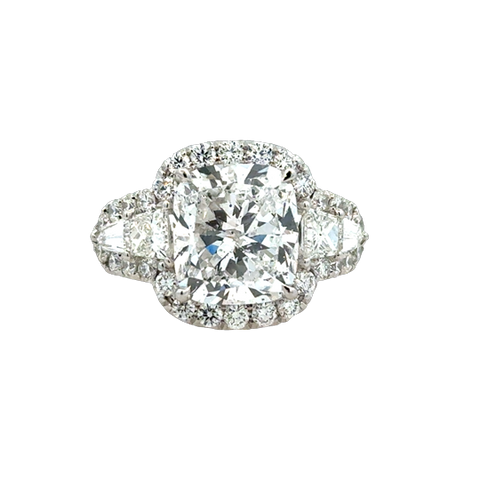 Lady's White Platinum Prong Set Halo Ring one = 5.02ct Cushion D SI2 D